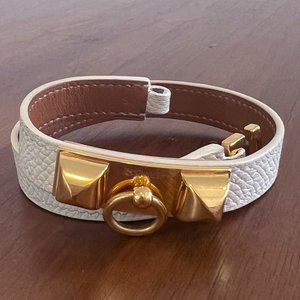 Hermès Rivale Double Tour Wrap Bracelet White Leather Gold Palladium Studs